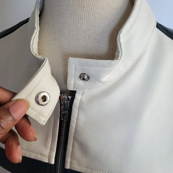 CLEARANCE -SHEIN Easy Wear Color Block B/W Vegan Leather Jacket (Size 8/10) - Picture 6 of 14